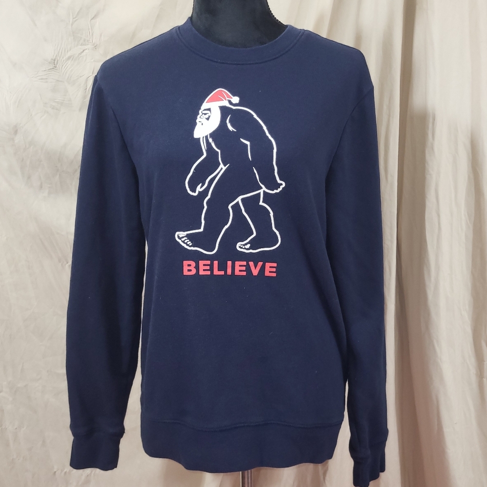 Old Navy dark blue Santa sasquatch Christmas crew neck sweatshirt
